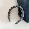 Diadema de Tela de Lunares y Rayas de Alta Calidad con Dientes, Estilo Retro Perezoso, Versátil, Antideslizante, Diadema de Corona Alta