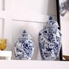 Nuevo jarrón de cerámica de porcelana azul y blanca de estilo chino para porche, jarrón de flores francés de pie para sala de estar, jarrón decorativo de cerámica.