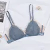 Lencería Romántica Sexy Estilo Francés con Copas Triangulares y Encaje de Pestañas para Mujeres con Poco Busto, Sujetador sin Aros al por Mayor
