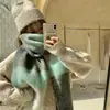 Bufanda para Mujer Otoño e Invierno Estilo Coreano Nuevo Estilo Europeo y Americano Engrosada de Moda Hilo Circular Cuadros Arcoíris Cálida para el Cuello Moda