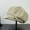Boina octogonal vintage estilo japonês retrô com aba dobrável para mulheres, quente e versátil para outono e inverno, chapéu de jornaleiro pintor artístico e que afina o rosto