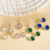 Conjunto de Collar y Aretes Retro de Alto Gama de Estilo Nuevo Transfronterizo con Óvalo de Esmeralda y Circonita Microincrustado, Accesorios de Moda y Versátiles