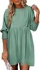 Ropa de Mujer Transfronteriza Europea y Americana 2026 Amazon Shein Cuello Redondo Cintura Ajustada Puños Plisados Vestido Casual