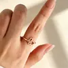Conjunto de Anillos de Zirconia de Conejo de Dibujos Animados Lindos, Anillo Abierto Fino de Oro de Nicho, Anillo Apilable Versátil para Niñas
