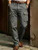 Nuevo Estilo Transfronterizo Europeo y Americano Algodón Puro Color Sólido Ropa de Trabajo para Hombre Pantalones Casuales Pierna Recta Multibolsillos Táctico Estilo Americano Pantalones Largos para Exteriores
