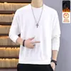 Moletom masculino outono e inverno, versátil, folgado, casual, moderno, gola redonda, com forro de fleece, peça básica estilosa