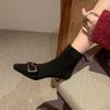 Botines Cortos de Tacón Medio Apuntados de Moda 2025 Diseño de Nicho para Mujer Botas de Moda Llamativas