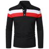 Outono 2023 Novo Design de Moda com Costura de Três Cores Camiseta Casual Camisa Polo de Manga Longa com Gola Camiseta de Manga Longa Masculina