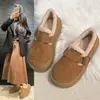 Sapatos Birkenstock Foscos Femininos com Veludo Plus Sola Grossa Botas de Neve 2026 Novo Estilo Inverno Para Pessoas Baixas Aumentar Altura Sapatos de Algodão Sapatos Pão