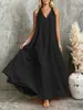 Vestido longo casual sem mangas com bolsos, drapeado e rodado para praia, estilo TikTok Amazon cross-border