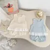 Nuevo Conjunto de Verano 2026 para Bebés Niñas: Elegante Conjunto de Dos Piezas: Top sin Mangas de Encaje a Cuadros y Shorts tipo Capullo