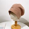 Gorro de lana de punto occidental con pompón para mujer, gorro de punto holgado de invierno, gorro con orejeras, gorro redondo para cara redonda, cara pequeña, gorro para el frío, moda