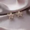 Brincos Stud de Flor Oca Tridimensional com Cristais e Contas Feitos à Mão, Design Moderno, Estilo Minimalista Simples e Luxuoso