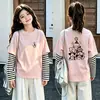 Camiseta listrada de manga longa 100% algodão para meninas, novo estilo primavera/outono 2026, moderna e estilosa, perfeita como camada base ou top para o início do outono