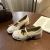 Sapatos Mary Jane Versáteis de Salto Bloco para Mulheres, Novidade Outono 2025 Estilo Francês Bico Redondo Laço Couro Estilo Britânico
