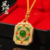 Pingente Quadrado de Filigrana Esmaltada da Sorte, Novo Pingente Oco com Múltiplas Pedras Estilo Chinês, Pingente Auspicioso Estilo Nacional, Filigrana Esmaltada