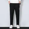 Calças casuais masculinas mais grossas para primavera e outono, calças de moletom jogger versáteis de cintura alta, corte slim, pernas retas, com zíper