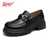 3515 sapatos femininos fortes novos mocassins versáteis para o trabalho sapatos de couro pequenos de sola grossa couro bovino estilo britânico sapatos de couro únicos que aumentam a altura