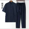 Primavera/Verão 2026 Roupa Tang Masculina de Algodão e Linho Estilo Chinês Conjunto de Manga Longa Retrô Étnico Corte Solto com Gola Alta Abotoada Roupa Tai Chi