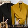 Camiseta térmica de terciopelo alemán para otoño e invierno, de manga larga, para mujer, nueva, gruesa con forro polar, corte ajustado, moda occidental, top con cuello en V
