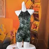 32761 Comércio Exterior Transfronteiriço Europeu e Americano da Amazon Moda Feminina Novo Estilo Bloqueio de Cores Decote Halter Costas Nuas Sexy Macacão Estampado Feminino
