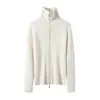 Suéter de 100% cashmere com gola, que valoriza a silhueta, para mulheres, novo estilo 2026, com zíper duplo, suéter de tricô de gola alta, cardigã de cashmere