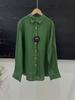 Camisa de linho feminina primavera e verão 2025, retrô, artística, solta, lapela francesa, casaco de peito único, camisa 25267
