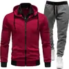 Conjunto deportivo casual de otoño e invierno con empalme para hombre, chaqueta con capucha de manga larga y pantalones largos