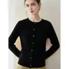 Cárdigan de cachemira para mujer, 100% cachemira pura, nuevo cuello redondo de moda versátil de un solo pecho tejido abrigo suéter cálido