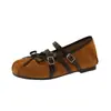 Sapatos Femininos de Verão 2026 Novo Estilo Mary Jane de Bico Baixo com Elevação Oculta, Bico Quadrado, Fivela de Cinto com Laço, Sapatilhas de Ballet com Solado Macio
