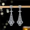 Pendientes Largos de Lujo Ligero Estilo Palacio para Mujer, Aguja de Plata S925 Incrustada con Circonita, Pendientes de Borla Completamente Diamantados, Joyería de Oreja de Verano de Gama Alta