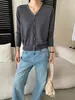 Cardigan Suéter de Tricô Solto com Gola V e Botões Entrelaçados Cisnann Design Novo de Outono SN9177