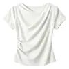 Elegante y Elegante Camiseta de Manga Corta para Mujer, Nuevo Estilo de Verano, Top Delgado de Manga Corta con Cintura Fruncida Petite 12574