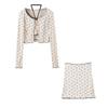 Conjunto de camiseta cárdigan de manga larga con estampado floral de corte slim coreano 2022 + chaleco + falda
