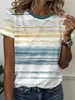 Camiseta europea y americana de manga corta para mujer con estampado 3D floral y a cuadros, camiseta de cuello redondo moderna y versátil