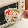 Tazón de cerámica para fideos instantáneos, lonchera, tazón para fideos con tapa y asa, apto para microondas, tazón especial de conservación, tazón para sopa, tazón para arroz