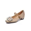 535-2 Sapatos Mary Jane Quadrados Femininos Estilo Novo 2026 com Salto Oculto de 5cm, Fivela Quadrada com Strass Estilo Francês e Tira Única