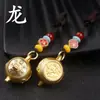 Cuerda carácter Fu metal manija giratoria olla llavero zodiaco girar Hu zodiaco estilo nacional llavero