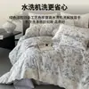Juego de Ropa de Cama Retro de Gasa Arrugada con Encaje de Cuatro Piezas, Funda de Edredón Amigable con la Piel, Juego de Sábanas de Tres Piezas para Dormitorio, Ropa de Cama Estilo Sábana Ajustada