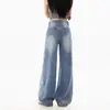 Foto Real de Jeans de Pierna Ancha con Pedrería Super Populares de Color Claro para Mujer, Nuevo Modelo Primavera 2026, Pantalones Acampanados Estrellados y Brillantes