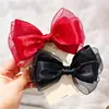 Grampo de cabelo com laço grande clássico de fio de vidro da Coreia do Sul para mulheres, acessório de cabelo francês de alta qualidade, adorno de cabeça, clipe de rabo de cavalo com temperamento de princesa