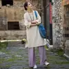 Nuevo top de algodón y lino estilo chino para mujer, colección 2026, con un diseño retro chino con botones decorativos, un estilo cheongsam modificado y un diseño de camisa larga