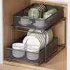 Estante de almacenamiento extraíble para gabinete de cocina, estante de capas, varios, cesta extraíble de almacenamiento para gabinete debajo del fregadero de doble capa
