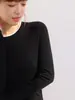 Camiseta Básica de Lana Superfina con Empalme de Color Contrastante Suéter de Punto de Manga Larga Simple con Cuello Redondo Top para Mujer Nuevo Estilo Otoño e Invierno Dh130