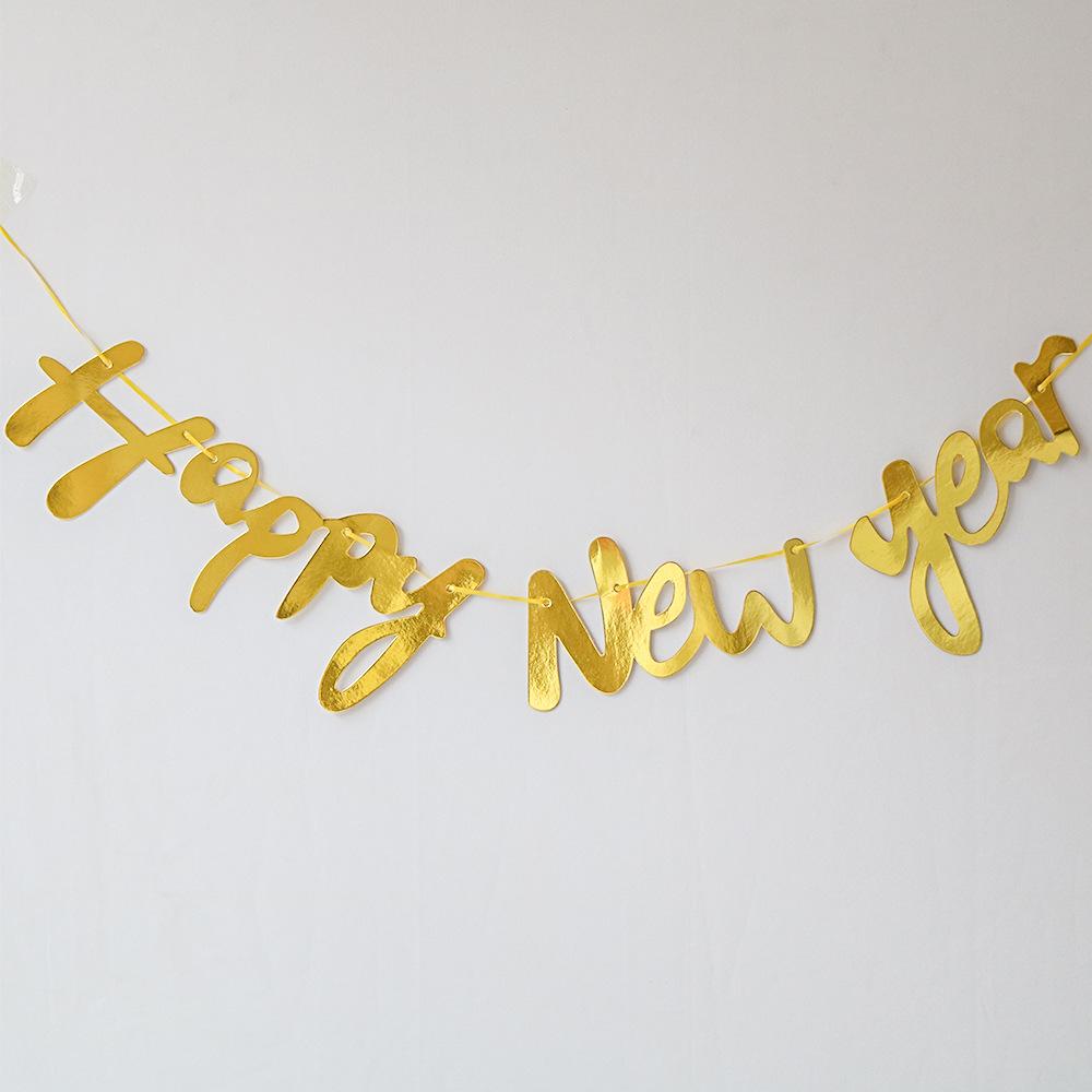 连体金色happy new year拉旗正面