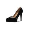 Estilo Europeo y Americano 14cm Punta Fina Impermeable Plataforma Correa con Pedrería Boca Baja Tacón de Aguja Sexy Moda Zapatos de Mujer