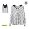 Sudadera con capucha a rayas de bloques de color estilo nuevo de primavera para mujer, Camiseta de cuello en V estilo perezoso, Camisa básica casual holgada de manga larga para mujer