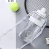 Botella de agua de plástico de gran capacidad con correa y pajilla, taza espacial portátil de mano para exteriores, fitness, senderismo y deportes, estilo coreano