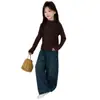 Calça Jeans Forrada com Lã YOJIA para Meninas Inverno 2026 Novo Estilo Versão Coreana Calças de Perna Reta para Crianças de Tamanho Médio e Grande Calças Espessas para Crianças