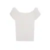 Wanwei Top Francês Feminino 2026 Verão Novo Ombro Único Exposto Clavícula Slim Malha Manga Curta P5359